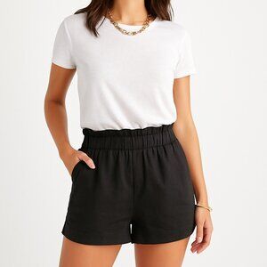 Banana Republic Womens S Black Linen Blend Paper Bag Mid Rise Shorts Pockets